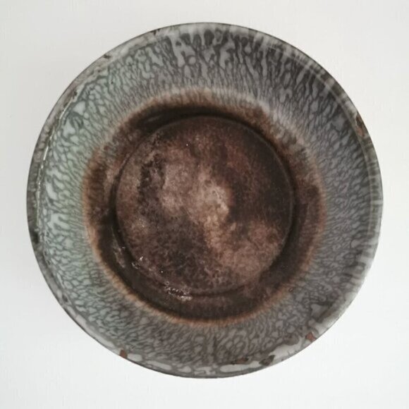 Vintage 10.5" Enamel Dish Pan Deep, Graniteware Gray Spatter Primitive Kitchen - Picture 3 of 7